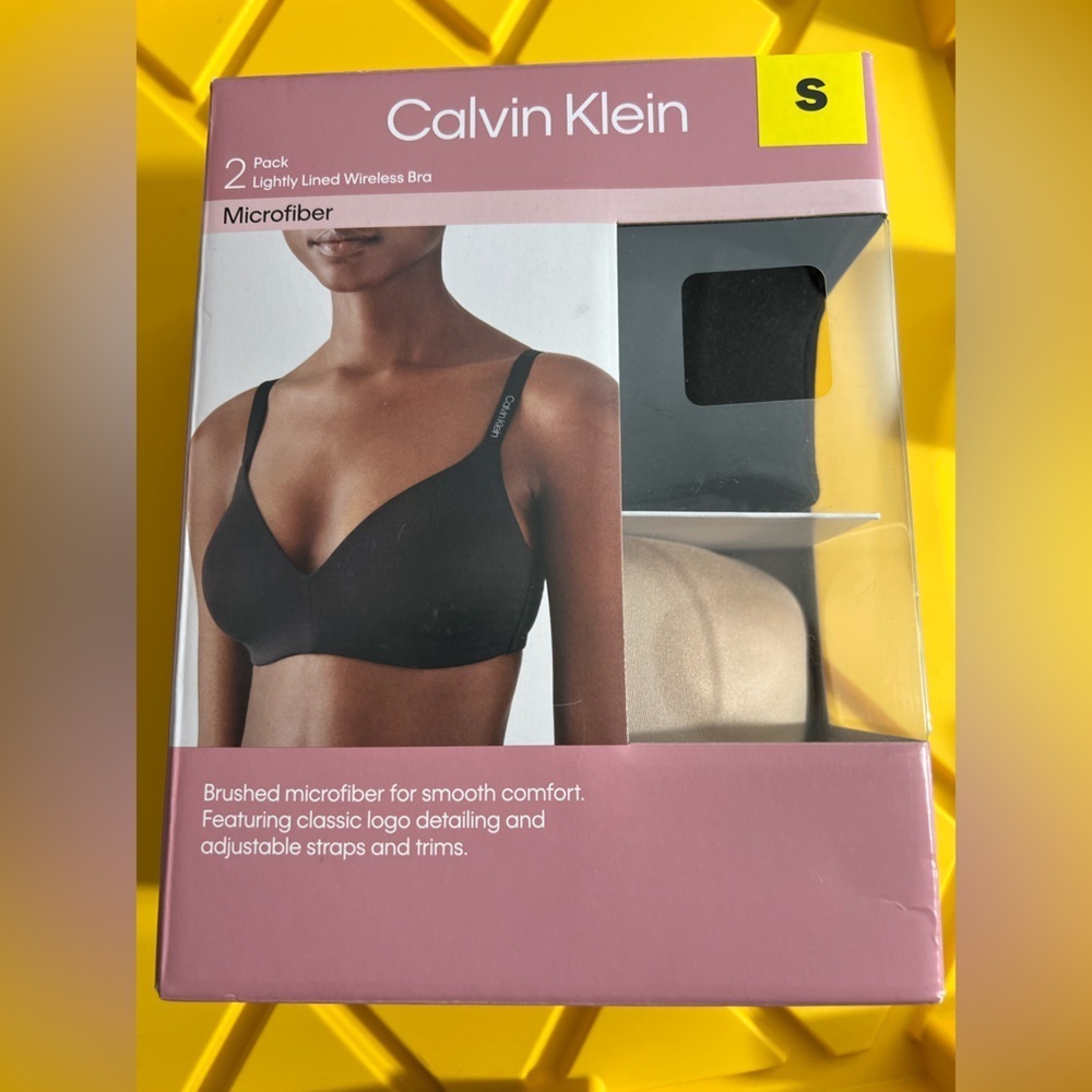 Calvin Klein Women's 2-Pack Microfiber Wireless Bra black Nude S 2 box - Picture 2 of 3